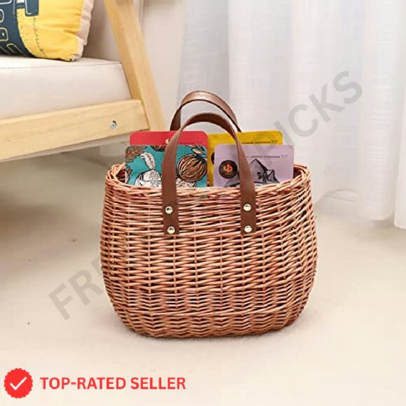 Hand-Woven Rattan Tote Bag Boho Chic Summer Beach Bag Elegant Minimal - Picture 3 of 8